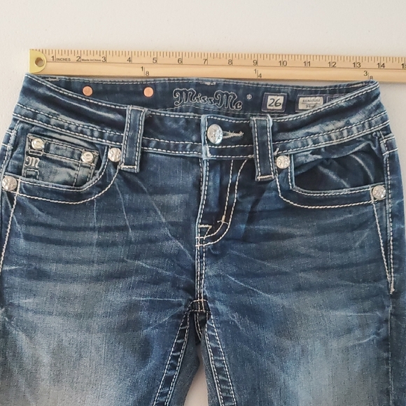 Miss Me Medium Wash Boot Cut Jeans Fleur De Lis Pocket - Picture 9 of 13